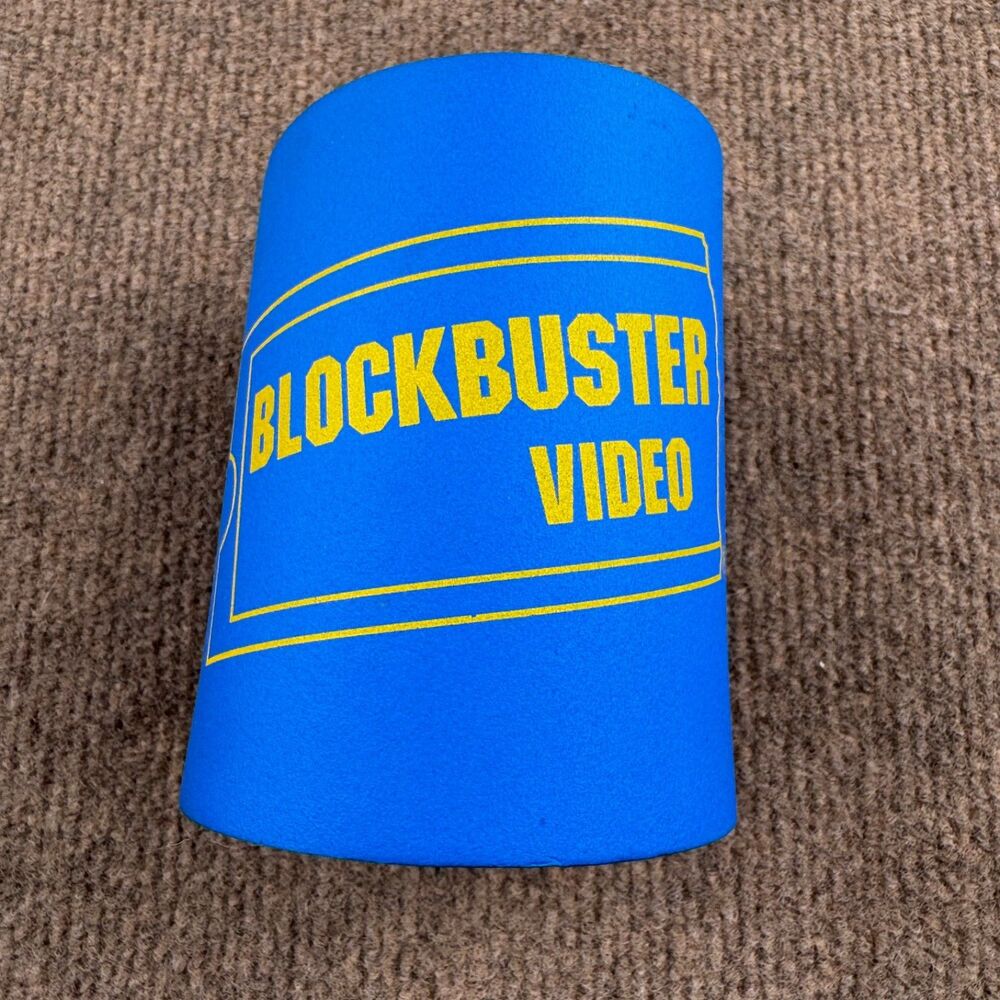 Vintage BlockbusterVideo Logo Blue Foam Insulator Drink Soda Beer Can Koozie